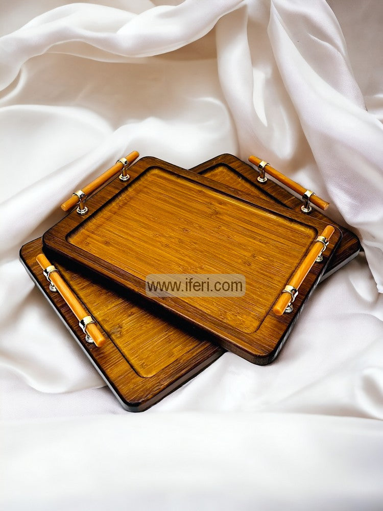 2 Pcs Luxury Bamboo Serving Tray with Handle FH2369