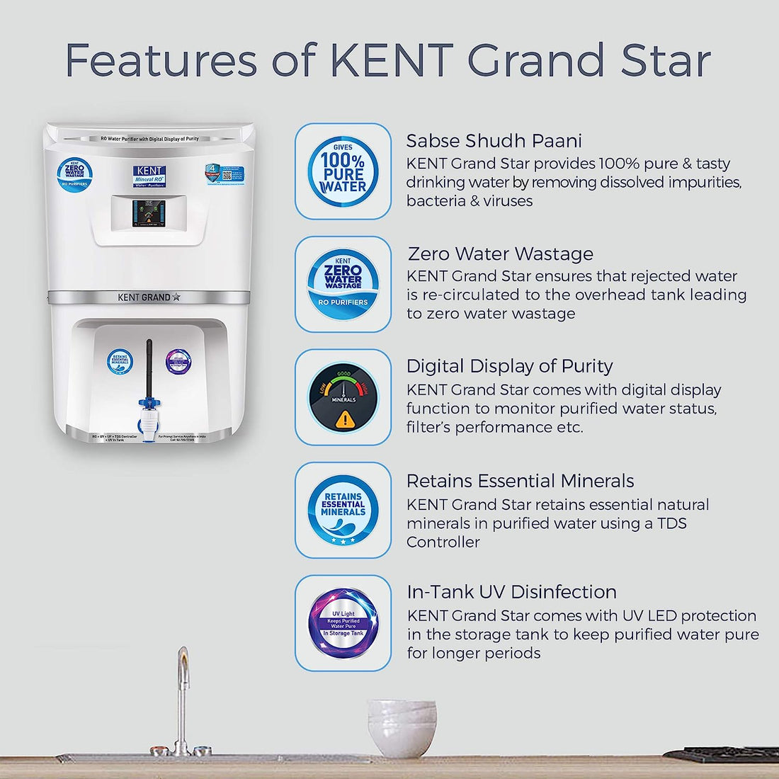KENT 9 Liter Grand Star RO+UV+UF TDS Control Water Purifier