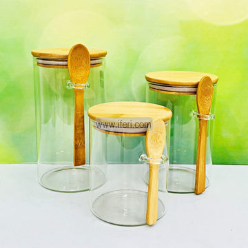 3 Pcs Airtight Glass Cookie Jar / Spice Jar Set with Spoon RY2507