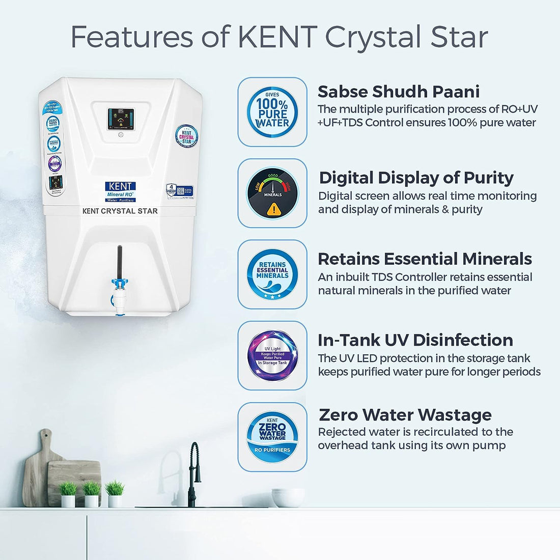 Kent 11 Liter Crystal Star RO+UV+UF +TDS Control Purifier