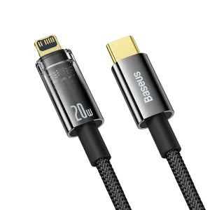 Baseus Cable Type-C to Lightning For Iphone Explorer Series Auto Power-Off Fast Charging Data PD Cable Type-C to IP 20W 1m Black -CATS000001 BSU1042