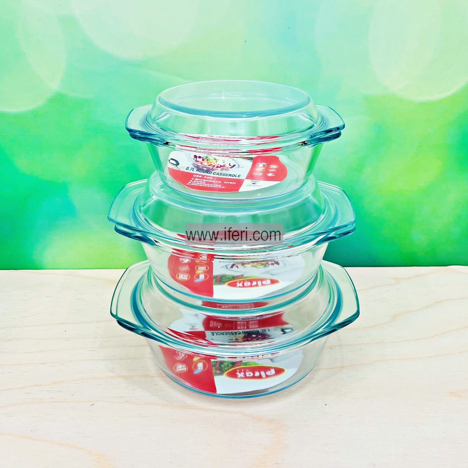 Pcs Tempered Glass Round Shaped Casserole Set with Lid FH2226