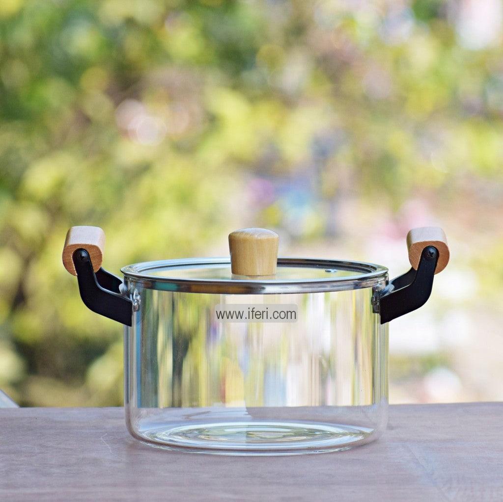 Liter Heat Resistant Borosilicate Glass Cooking Pot with Wooden Handle RR9004