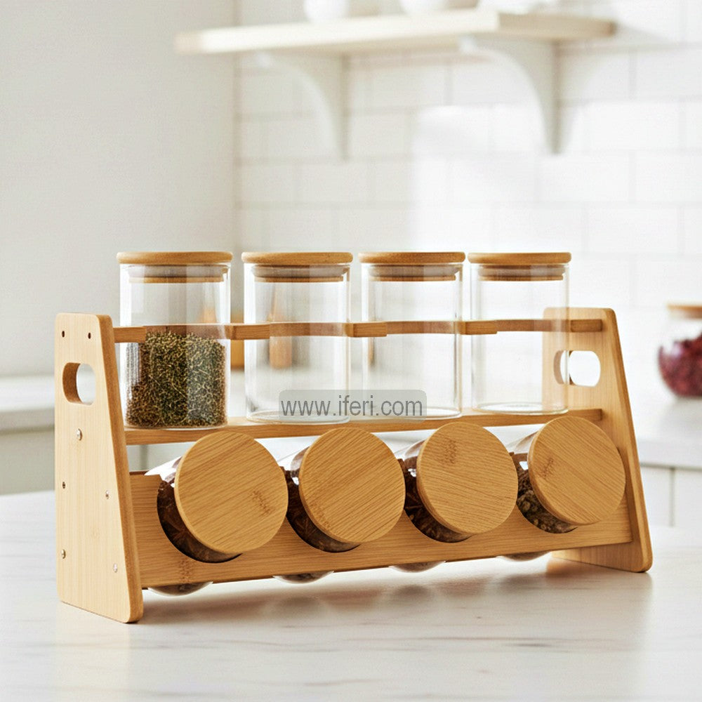 8 Pcs Airtight Glass Cookie Jar / Spice Jar Set with Stand BDK002