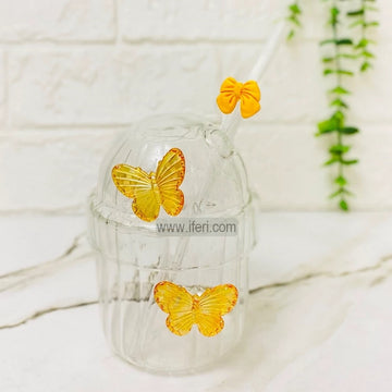 3D Butterfly Glass Juice Sipper Mug with Straw BDK004