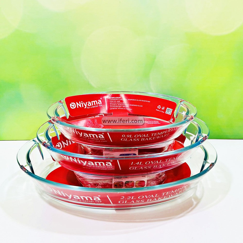 3 Pcs Oval Shaped Tempered Glass Casserole Set IQ012