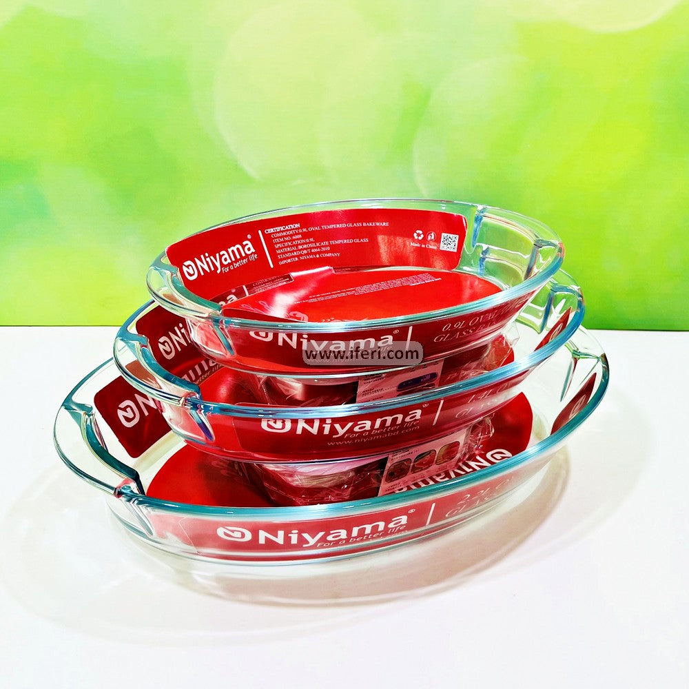 3 Pcs Oval Shaped Tempered Glass Casserole Set IQ012