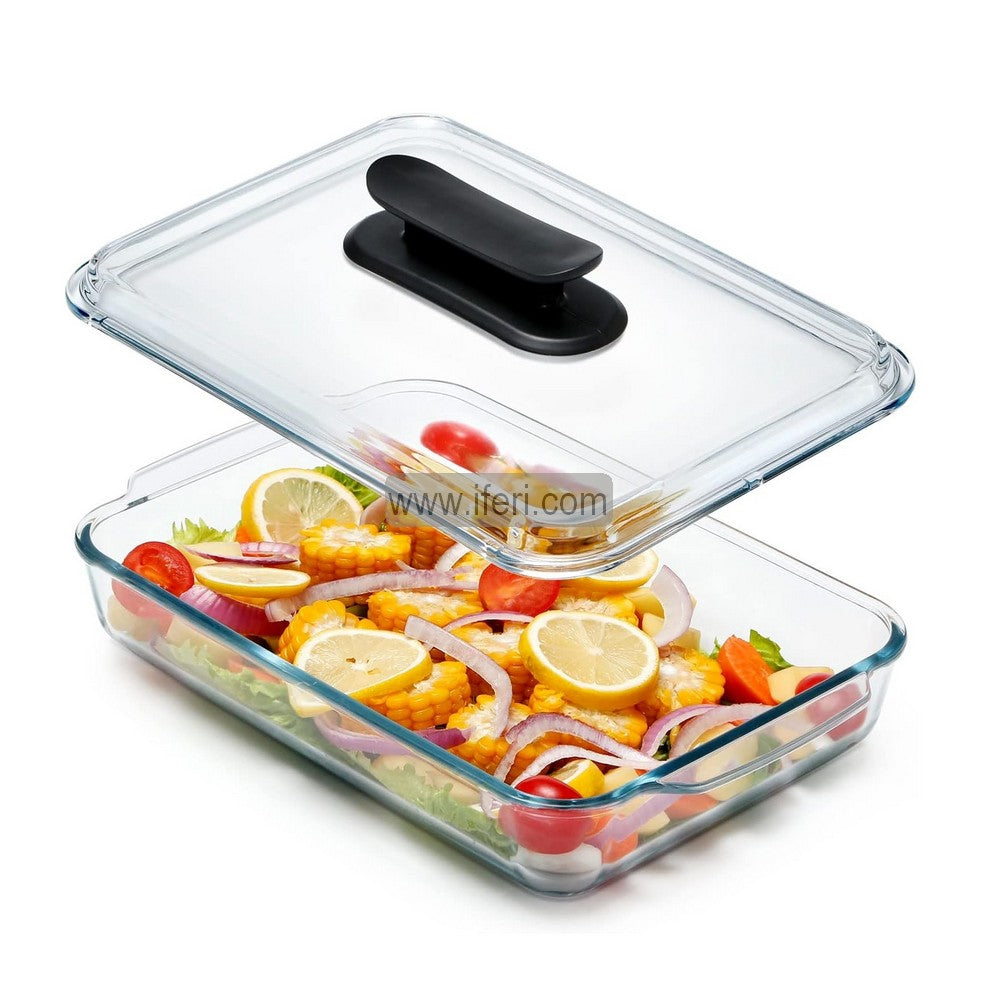 3 Liter Rectangular Shaped Tempered Glass Casserole with Lid IQ013