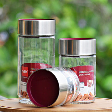 3 Pcs Premium Quality Airtight Glass Cookie Jar / Spice Jar Set SJ019