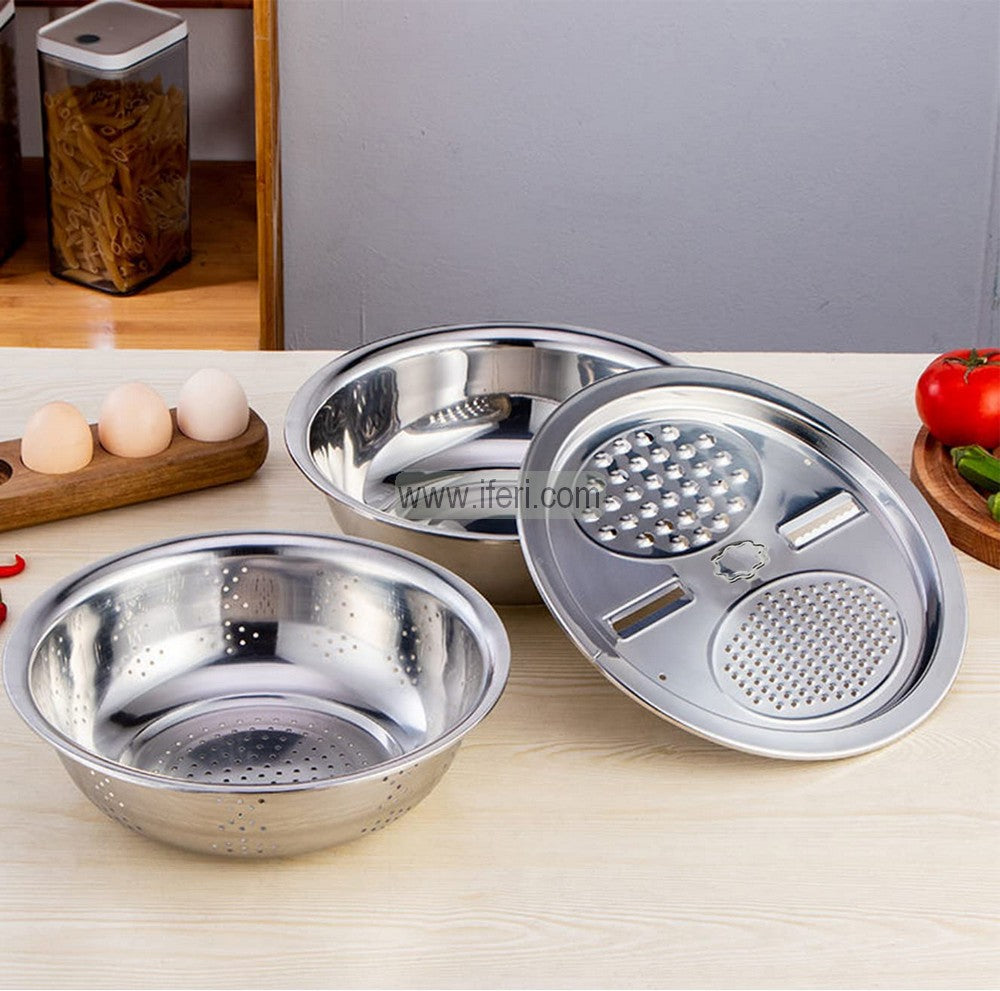 3 Pcs Multifunctional Vegetable, Fruit Strainer Bowl, Kitchen Grater Drain Basket Filter Peeler, Three-In-One Multi-Function Shredder AnZ024