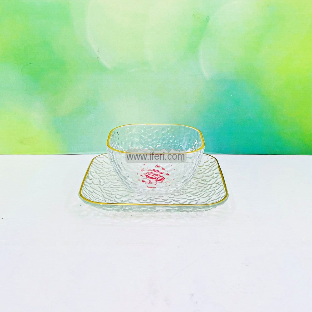 12 Pcs Golden Rim Glass Firni, Dessert, Soup Serving Bowl & Saucer Set BS055