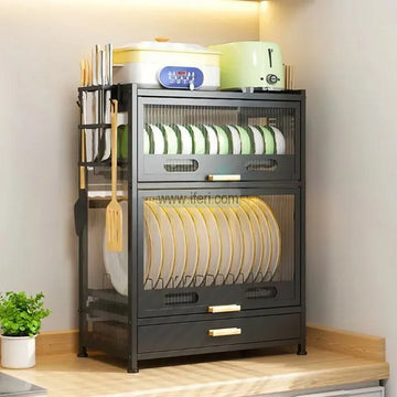 2 Tier Countertop Sideboard Cabinet, Multi-layer Kitchen Cabinet, Dish Drying Storage Rack KSM0068