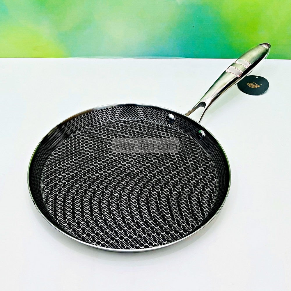 22cm UAKEEN Uncoated Honeycomb Design Stainless Steel Non-Stick Roti Tawa / Dosa Pan RY3081