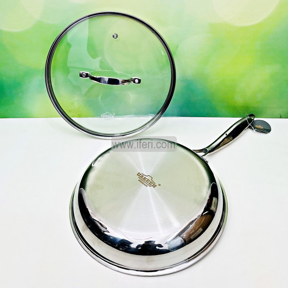 28cm UAKEEN Uncoated Honeycomb Design Stainless Steel Non-Stick Fry Pan with Lid RY3082