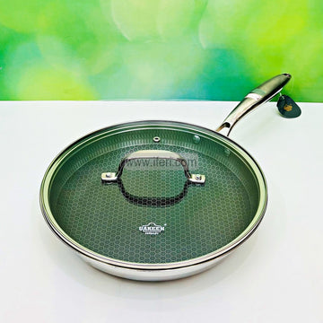 28cm UAKEEN Uncoated Honeycomb Design Stainless Steel Non-Stick Fry Pan with Lid RY3082