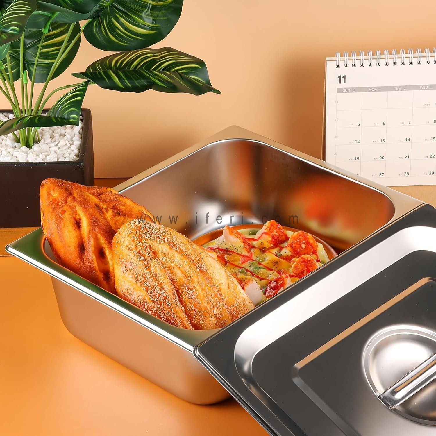 12.8 Inch 1/2 Stainless Steel 4 Inch Deep Food Pan with Lid SN1/2-4