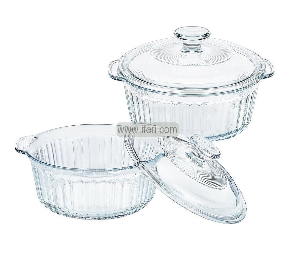 2 Pcs Round Shaped Tempered Glass Casserole with Lid UNQ0432
