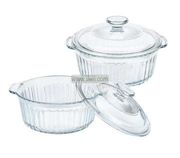 2 Pcs Round Shaped Tempered Glass Casserole with Lid UNQ0432