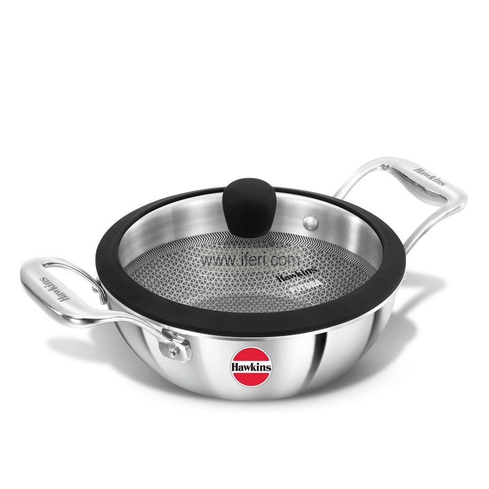 1.5 Liter Hawkins Pro Tri-Ply Stainless Steel Honeycomb Deep Karai / Cookware with Glass Lid ALM6965