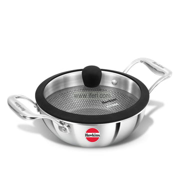 1.5 Liter Hawkins Pro Tri-Ply Stainless Steel Honeycomb Deep Karai / Cookware with Glass Lid ALM6965