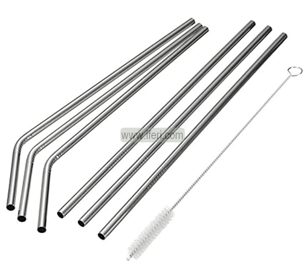6 Pcs Stainless Steel Straw with Cleaning Brush Set MT189
