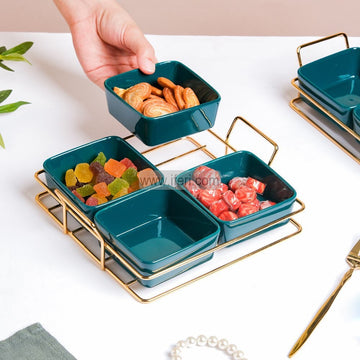 4 Pcs Ceramic Dried Fruit, Candy, Dessert Serving Bowl Set with Stand FH2106-1