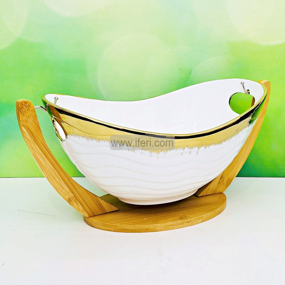 12.8 Inch Boat Shaped Ceramic Deep Serving Bowl with Stand RY3117