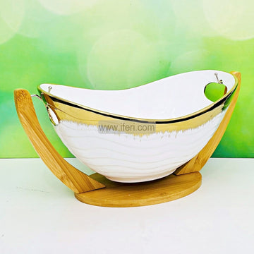 12.8 Inch Boat Shaped Ceramic Deep Serving Bowl with Stand RY3117