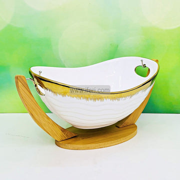 11.5 Inch Boat Shaped Ceramic Deep Serving Bowl with Stand RY3118