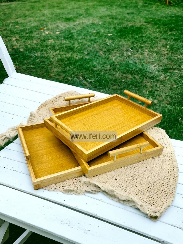 3 Pcs Bamboo Serving Tray with Handle FH2367