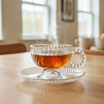 12 Pcs Golden Rim Glass Tea Cup & Saucer Set SMN0120