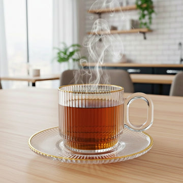 12 Pcs Golden Rim Glass Tea Cup & Saucer Set SMN0123