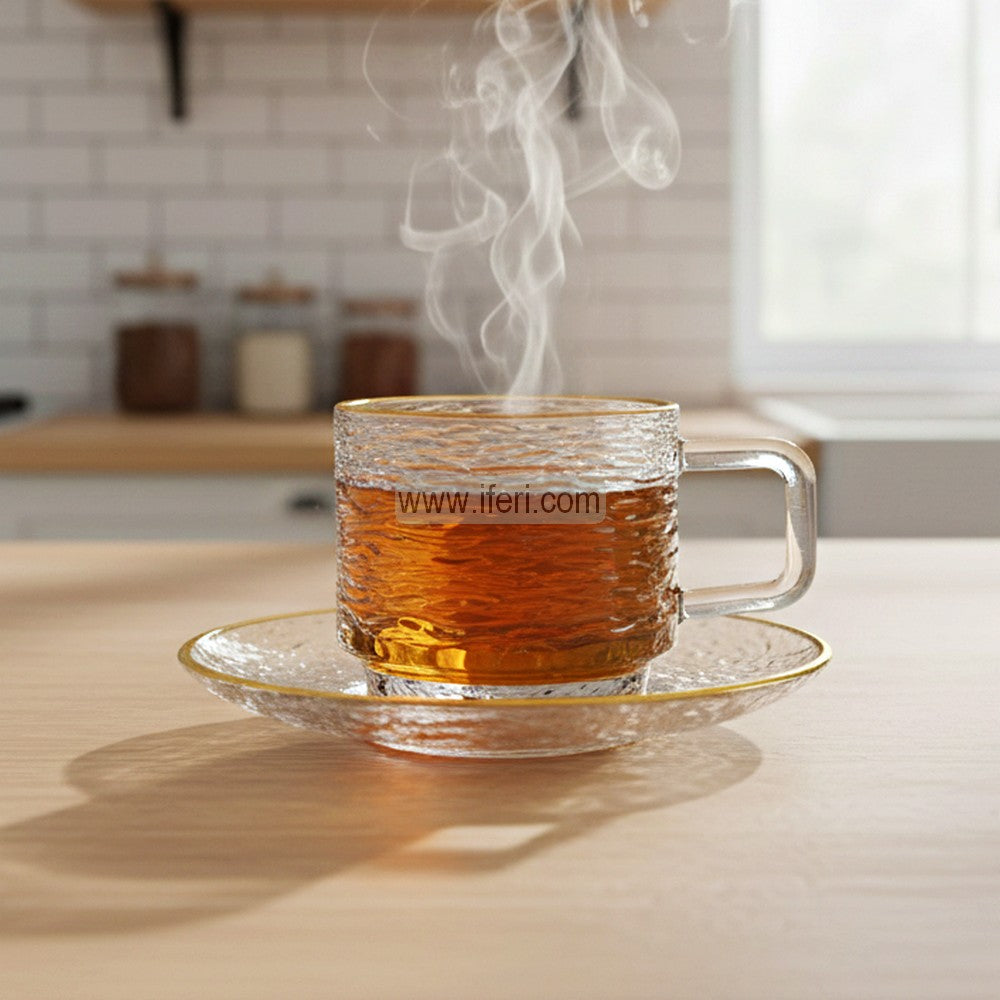 12 Pcs Golden Rim Glass Tea Cup & Saucer Set SMN0125