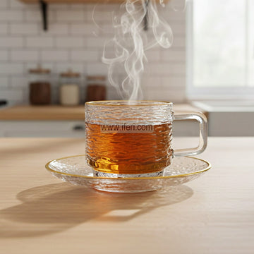 12 Pcs Golden Rim Glass Tea Cup & Saucer Set SMN0125