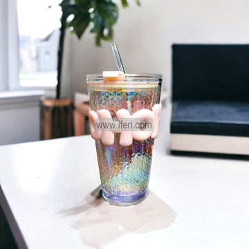 6 Inch Glass Juice Sipper Mug with Straw DL6773