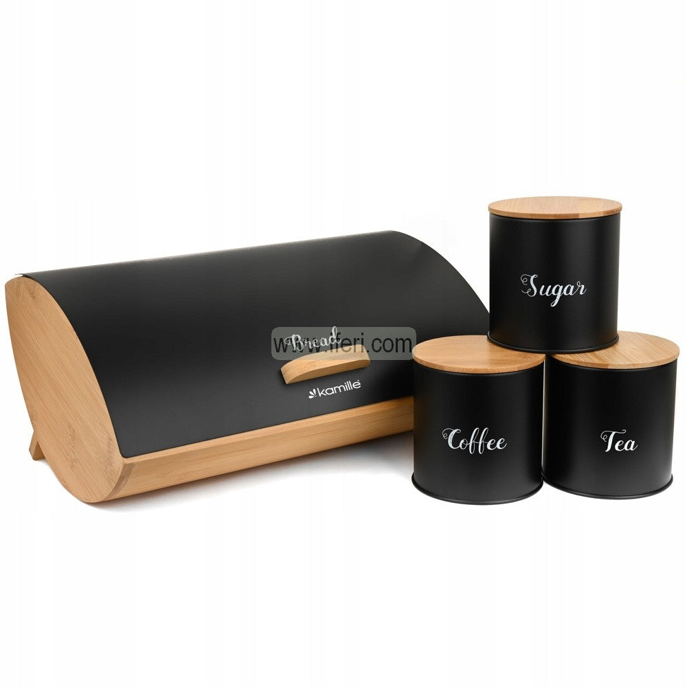4 Pcs Bread Box & Tea, Coffee, Sugar Storage Jar, Container Set RY3132