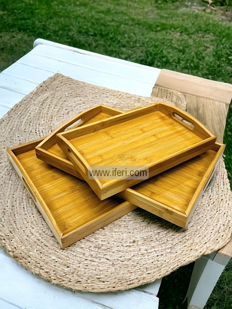3 Pcs Bamboo Serving Tray with Handle FH2368