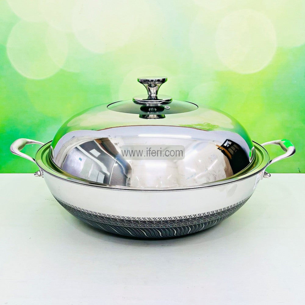 40cm Uncoated Honeycomb Design Stainless Steel Large Size Non-Stick Cookware / Deep Karai with Dome Lid RY3145-1
