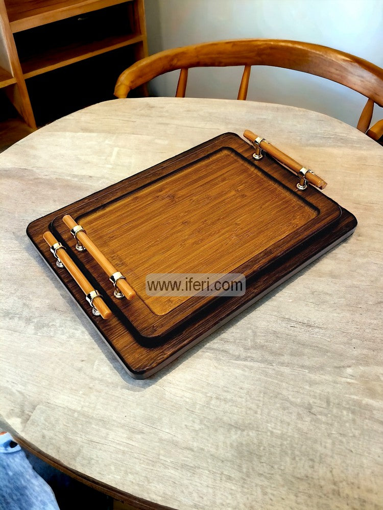 2 Pcs Luxury Bamboo Serving Tray with Handle FH2369