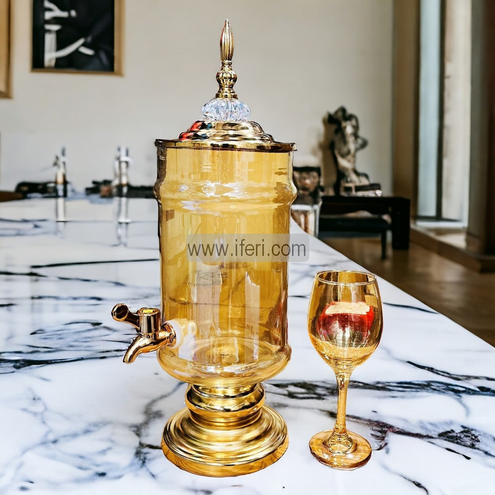 7 Pcs Golden Glass Juice Dispenser & Glass Set FH2441