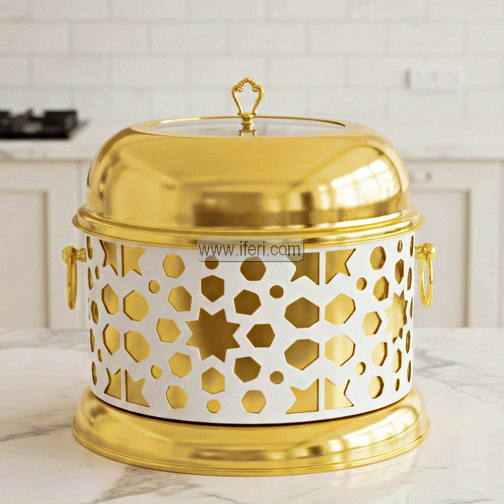 8 Liter Stainless Steel Exclusive White & Golden Chafing Dish Food Warmer with Lid AZM016