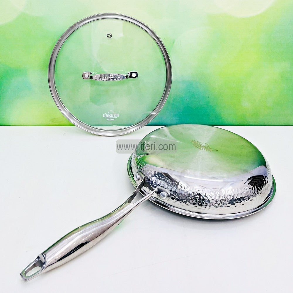 20cm Uncoated Honeycomb Design Stainless Steel Non-Stick Fry Pan with Lid RY3170