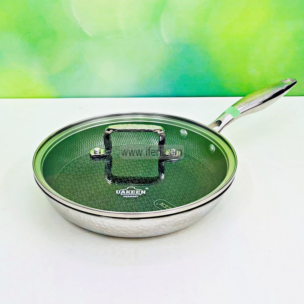 20cm Uncoated Honeycomb Design Stainless Steel Non-Stick Fry Pan with Lid RY3170