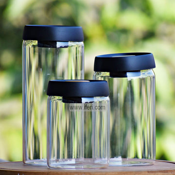 3 Pcs Airtight Glass Cookie Jar / Spice Jar with Manual Vacuum Sealer CK0172