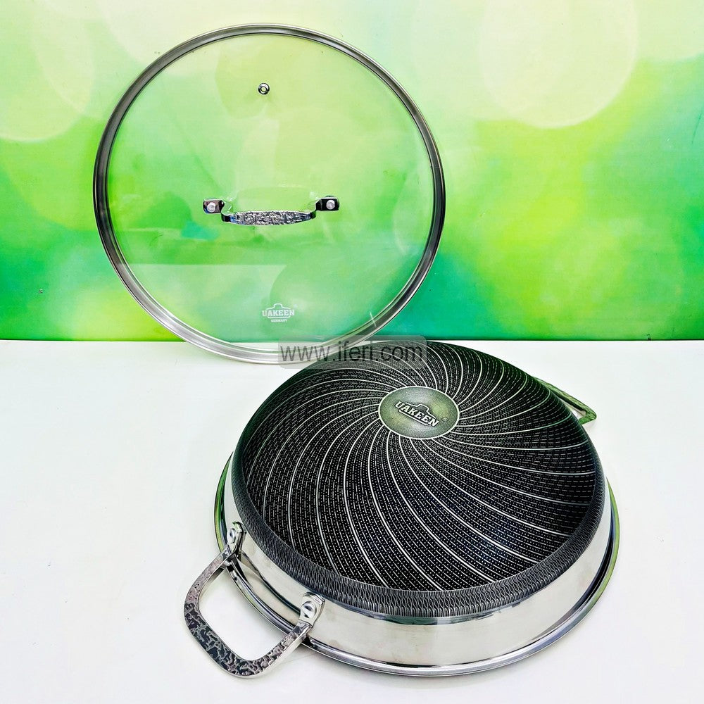 32cm Uncoated Honeycomb Design Stainless Steel Non-Stick Cookware / Karai with Lid RY3173