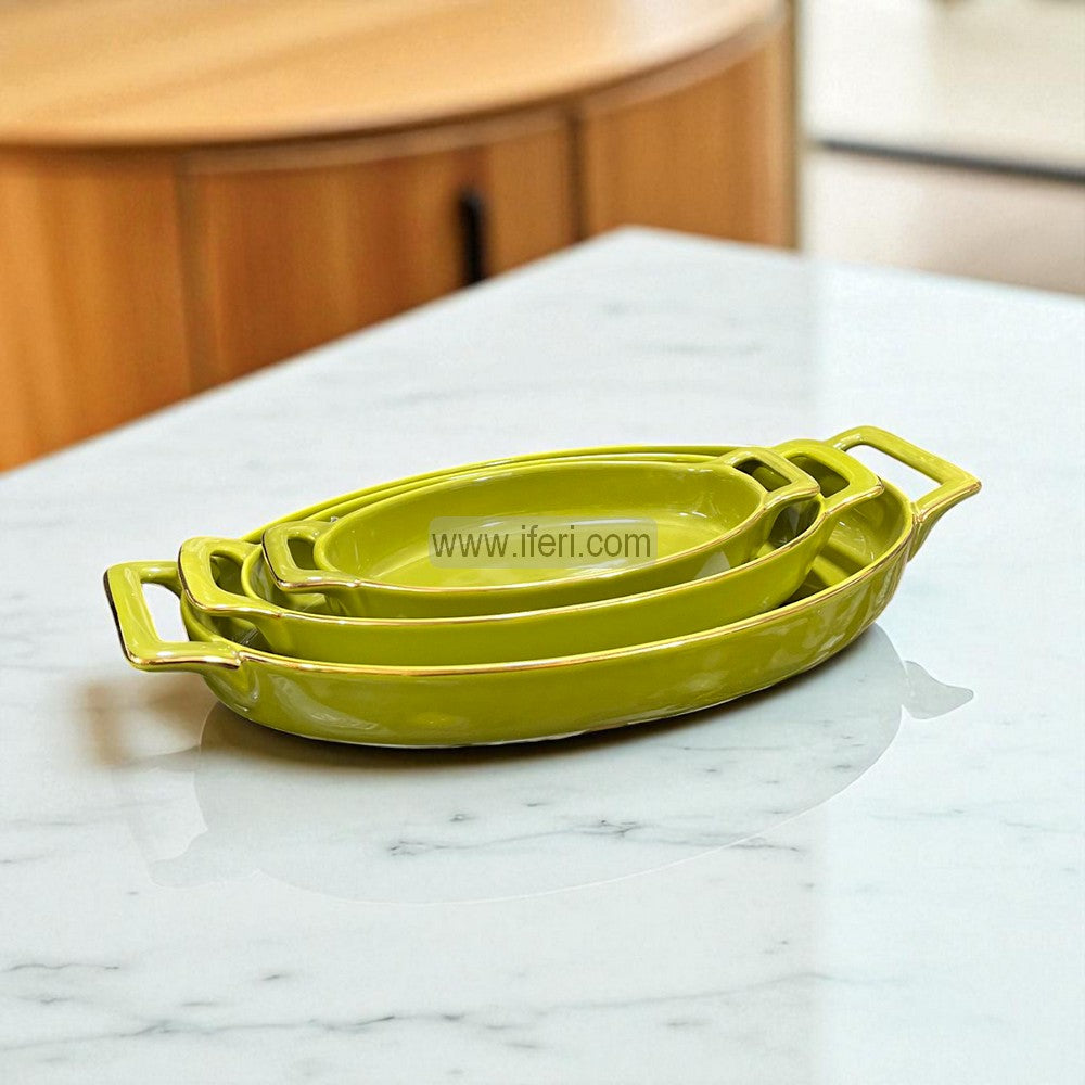 3 Pcs Golden Rim Ceramic Serving Tray / Dish Set CGA0181