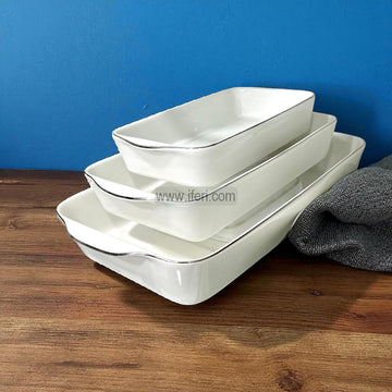 3 Pcs Silver Rim Ceramic Serving Casserole / Dish Set CGA0185