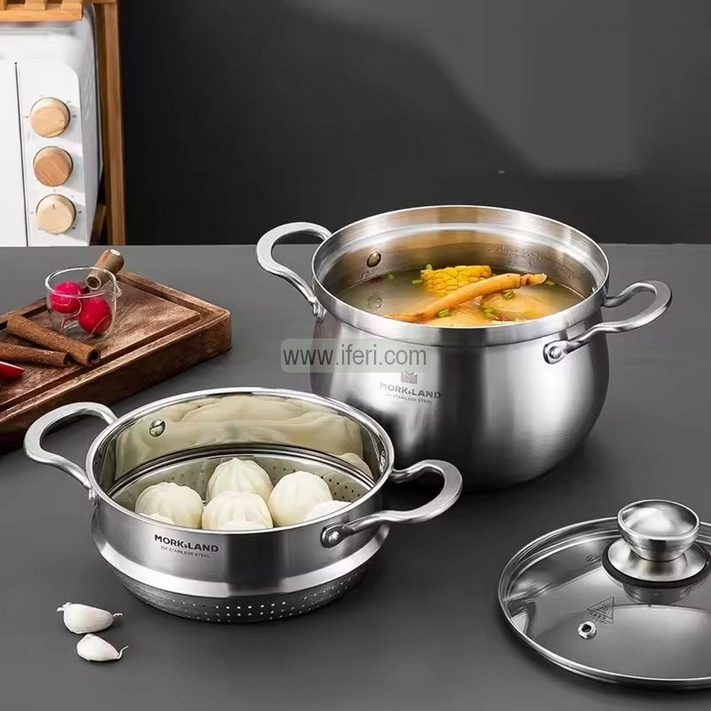 22cm Mork & Land Stainless Steel Belly Shape Cookware with Steamer RY06350