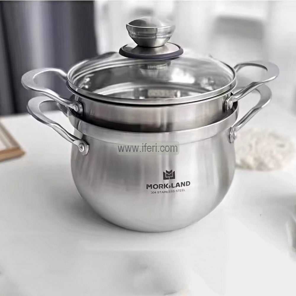 22cm Mork & Land Stainless Steel Belly Shape Cookware with Steamer RY06350