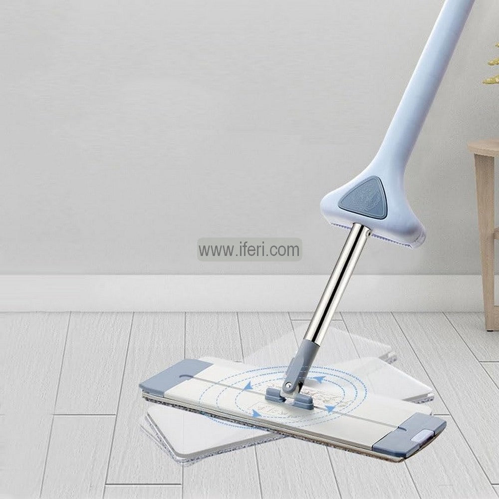 Flat Floor Mop, Self Wringing Flat Mop with Foldable Bucket, Stainless Steel Long Handle Mop AnZ001